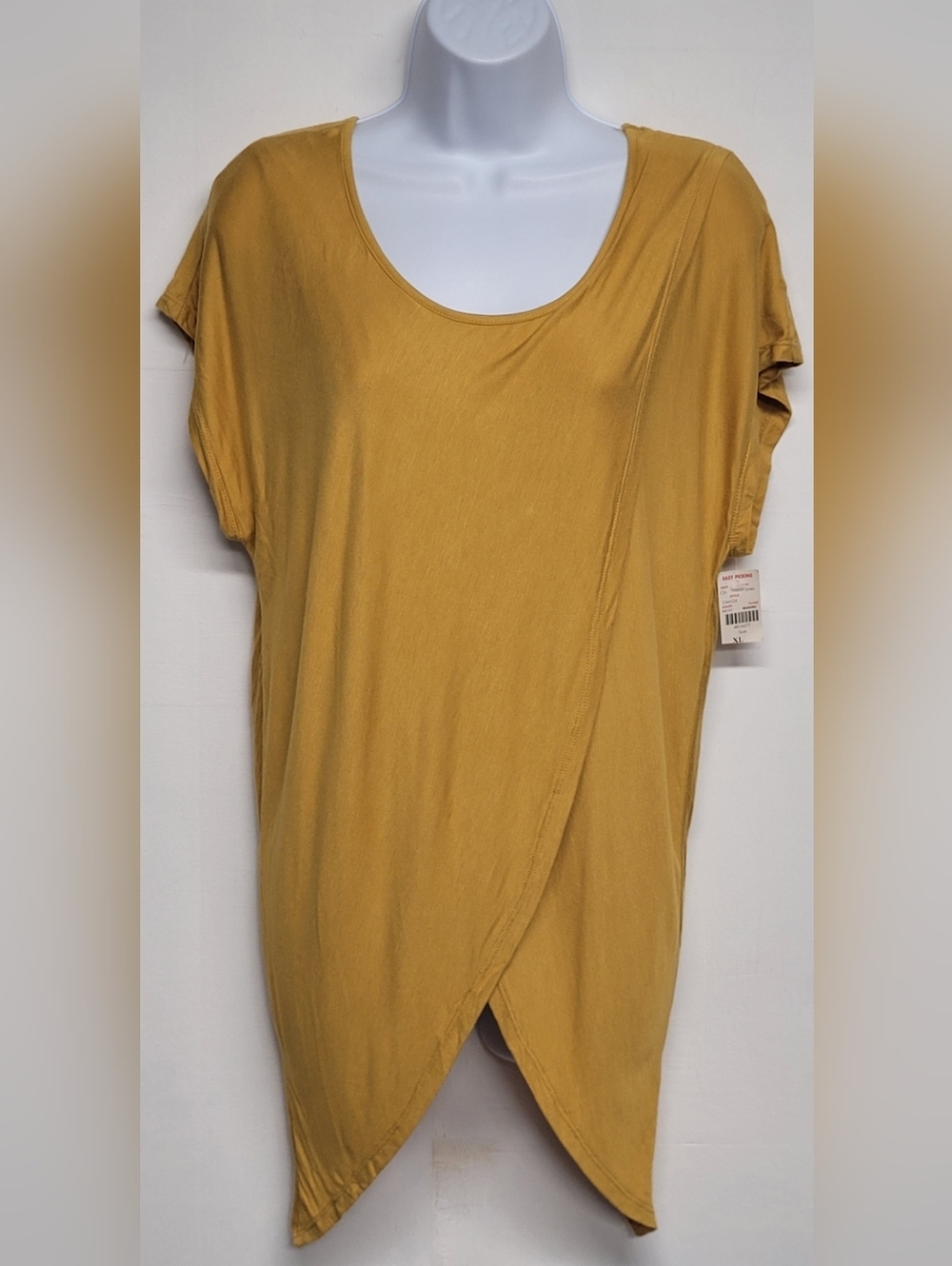 Focus XL Vintage Split Top Mustard Slinky Stretch Knit New Asymmetrical